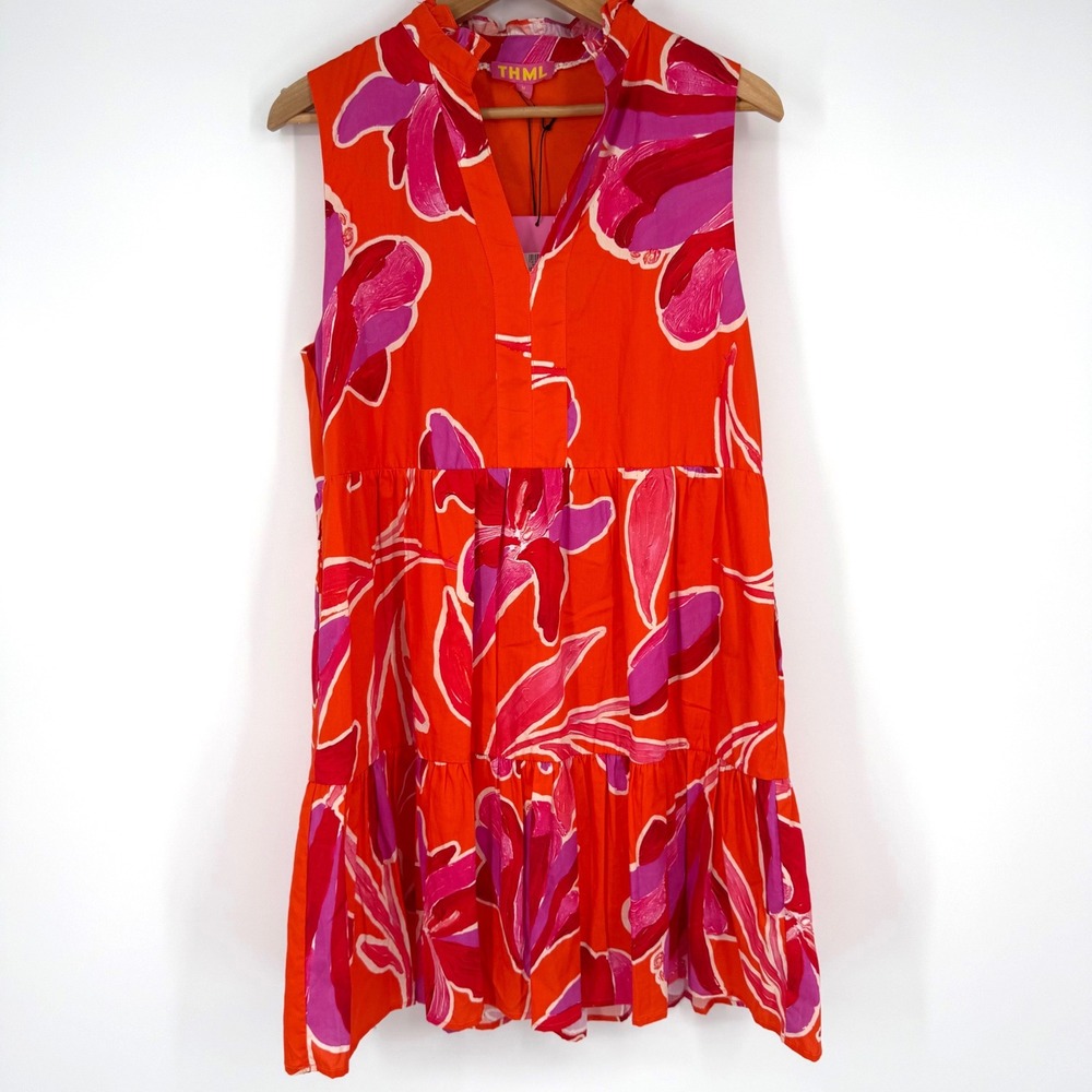 NEW THML Womens Medium Summer Dress Hannah Sleeveless Tiered Floral Resort Beach
